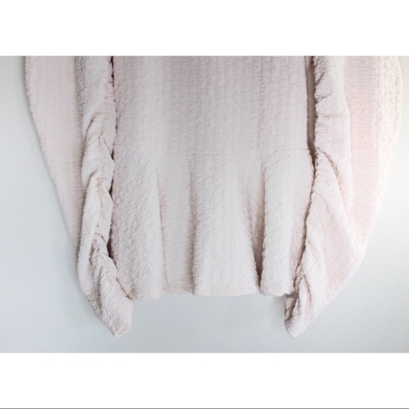 Zara Ecru Long Puff Sleeve Textured & Ruching Top - Picture 6 of 10